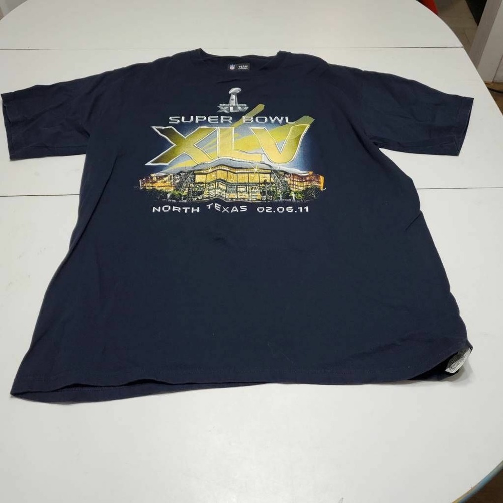 Super Bowl XLV NFL Team Apparel Mens T-Shirt Blue Crew Neck 100% Cotton L